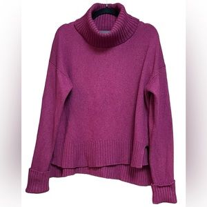 By Anthropologie Wool Blend Turtle Neck High Low Sweater Fuscia Womens Small